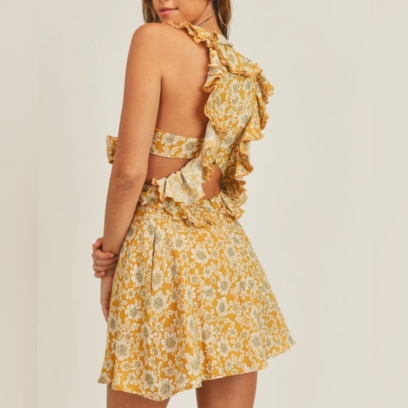 NWT Kallie Cutout Floral Ruffle Mini Dress 100% Cotton Sleeveless Medium - Picture 3 of 13